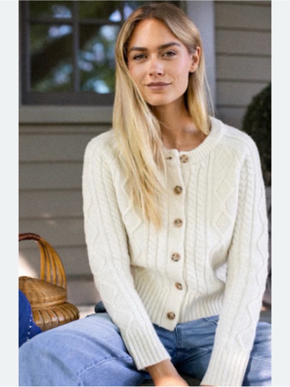 Marea by Liz Joy Cream Cable-Knit Francis Button Cardigan Sweater